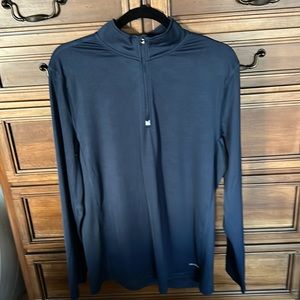 Navy blue men’s long sleeve Tek gear shirt with zip neck area .lightweight.